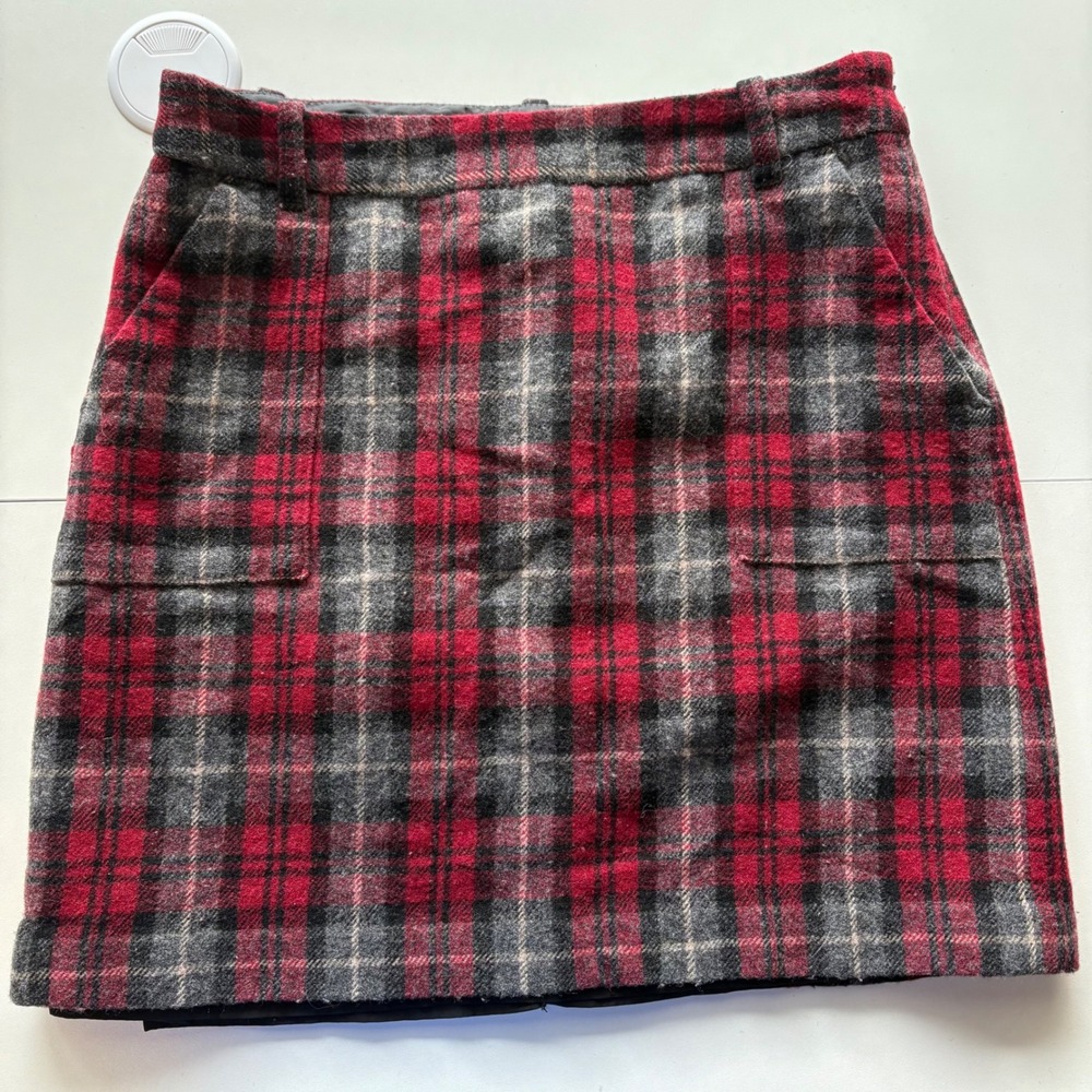 Eddie Bauer Plaid Wool Blend Skirt‎ Mini A-Line Pockets Red Gray Size 4